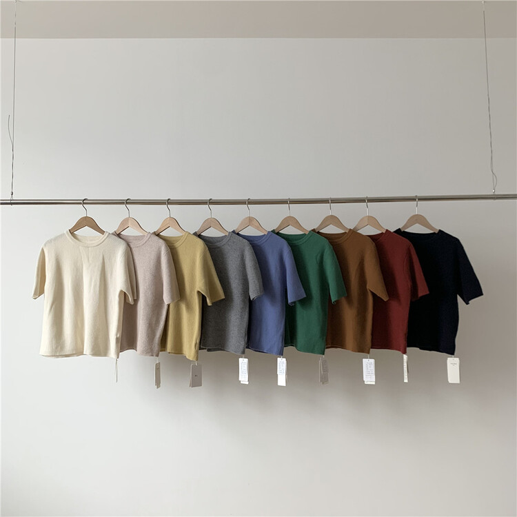 [BL] Korean pure color short sleeve short sweater m92207# cqw