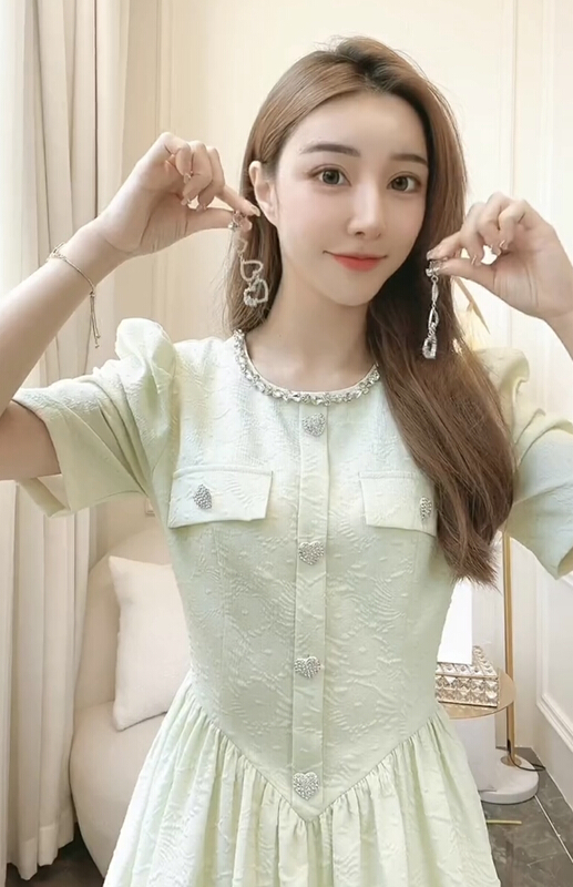 [JH] Rhinestone collar small fragrance Pullover dress (dress only) 41664# PCZ