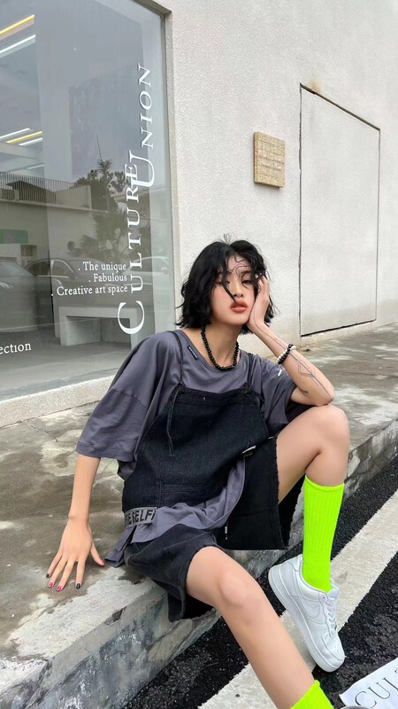 [gigilar] simple and versatile short sleeved T-shirt + external suspender vest set 0012# PCZ