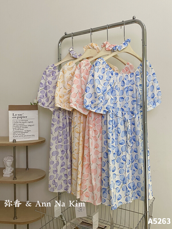 New in early summer! [Mi Xiang] new flower sweet girl dress (with hair circle) 5263# hjy