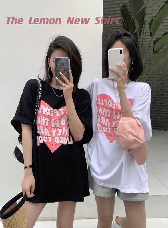 New in early summer! [lemon green tea] Korean alphabet printed short sleeve T-shirt 2130# hjy