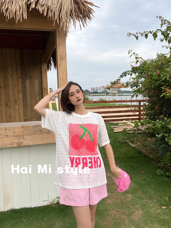 [Haimi] Korean fashion versatile cherry short sleeved T-shirt (only short sleeved T-shirts) 1873# WTT