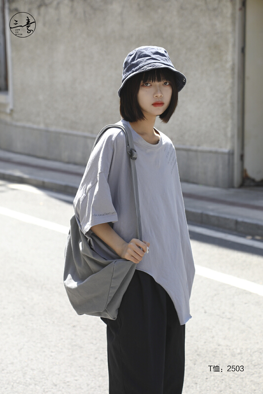 [original three plain clothes] personalized letter printing irregular short sleeve T-shirt 2503# XYJ