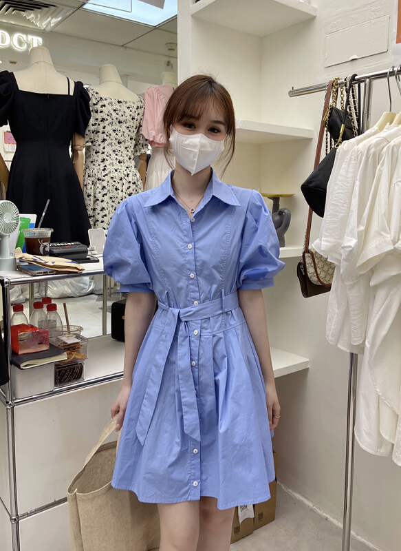 [uone] slim single breasted fashion dress (with waist rope) 98353# LSL