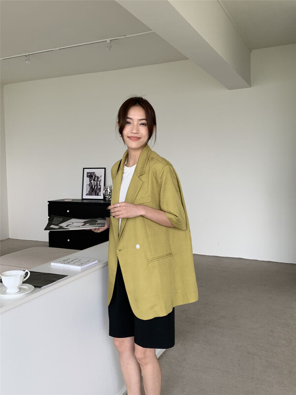 New in early summer! [ohhhh] Korean style temperament solid color double breasted suit 1307# CLS
