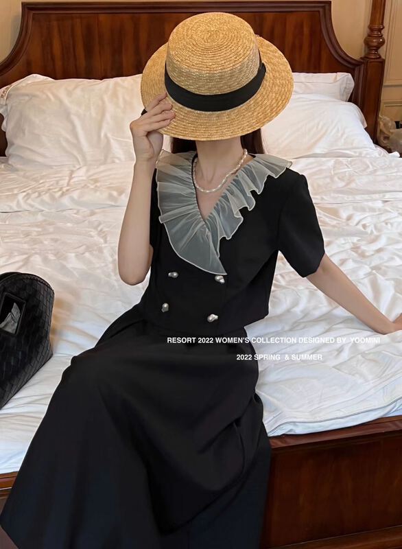 New in early summer! [yoomini] stitching design sense Vintage jacket + high waist skirt set x12704# WPL