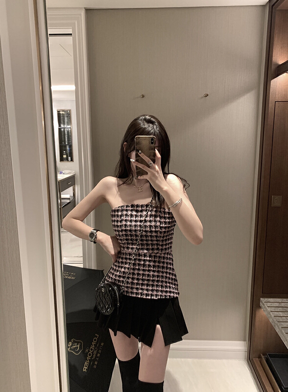 【豆豆家】小香風千鳥格抹胸小衫  8899#  CLS