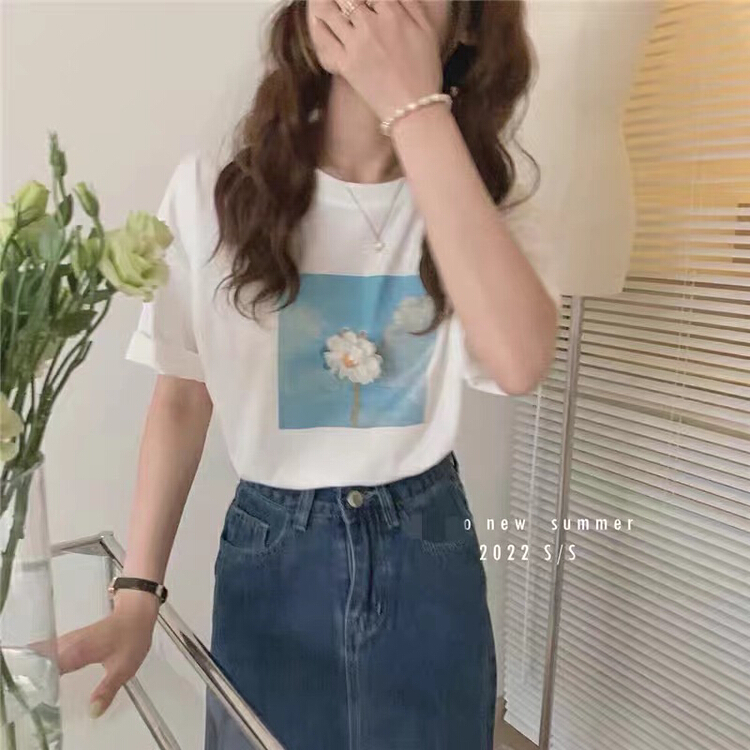 【HH &MISS LAI】簡約休閒寬鬆花朵設計短袖T恤(花朵不可拆)  9011#  L