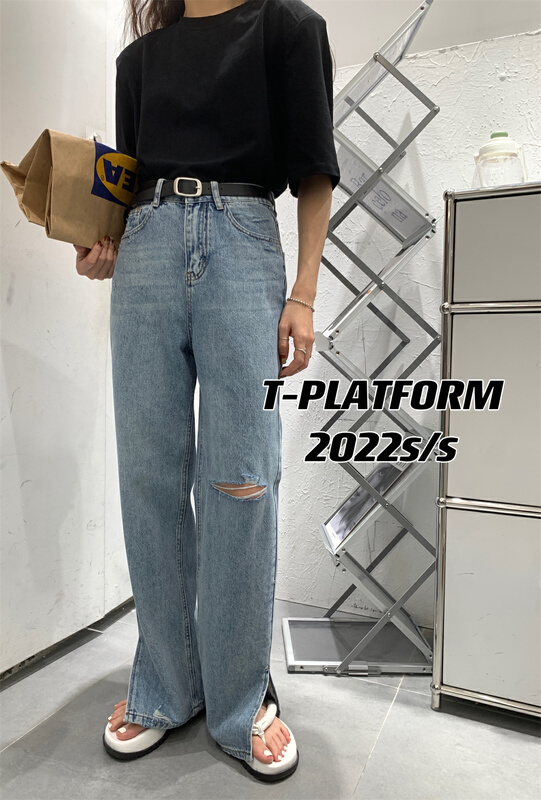 Original price 117.18! Early spring! [t-platform] niche design pierced jeans (with belt) ys1-8211# zxx