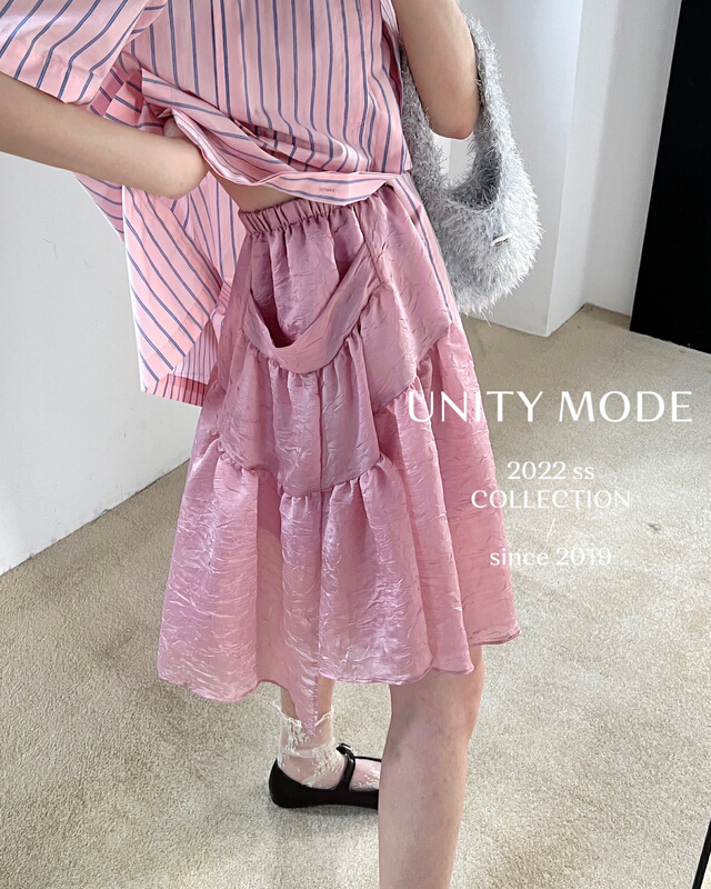 [unit] small pink Korean minority design pleated skirt 6393# cqw