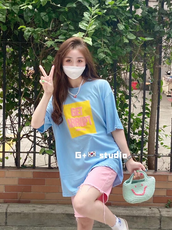 [G +] Korean alphabet printed short sleeve T-shirt 1071# WTT