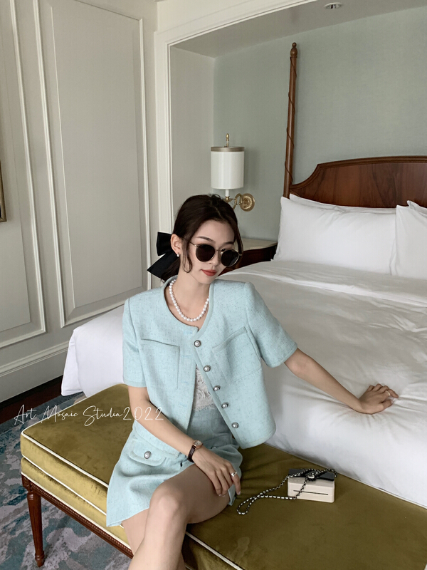 [retain] French small fragrance short coat + lady casual Shorts Set 226067# jhy