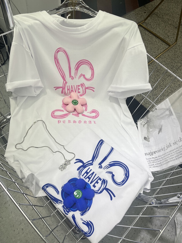 [Irene] rabbit print versatile short sleeve T-shirt (with detachable corsage) 2247# WTT