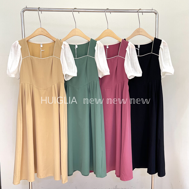 New in early summer! [Cinderella CICI] lady color contrast square neck dress ys2-8895# ZSY