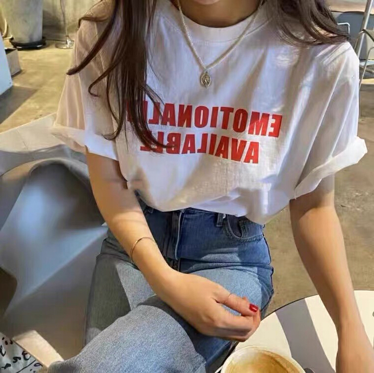 goods in stock! [Dai Dai] simple and versatile letter printed loose short sleeve T-shirt 4501# L