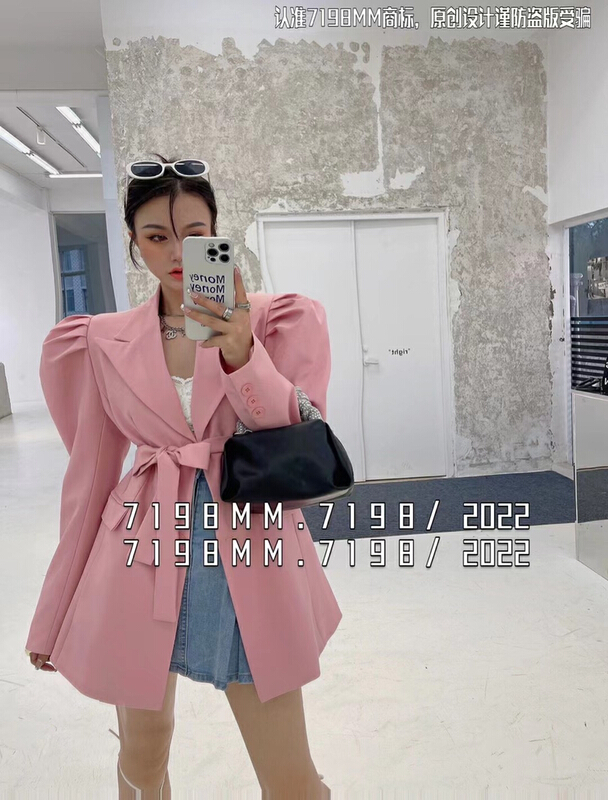goods in stock! [7198] modern hot girl style slim fit slim waist bubble sleeve suit (with waist rope) 22080# PCZ