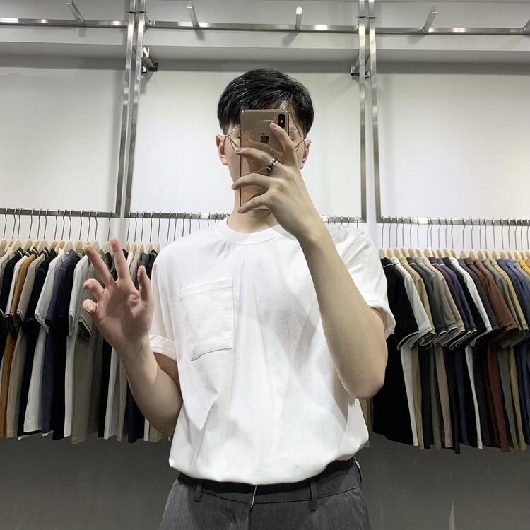 New year in early spring! [wild club] simple solid color single breasted short sleeve T-shirt b8303# ZZL