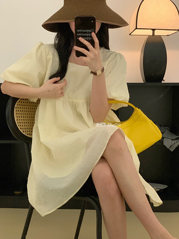 [RS] Beaded square neck Pullover dress rs1835# XYY
