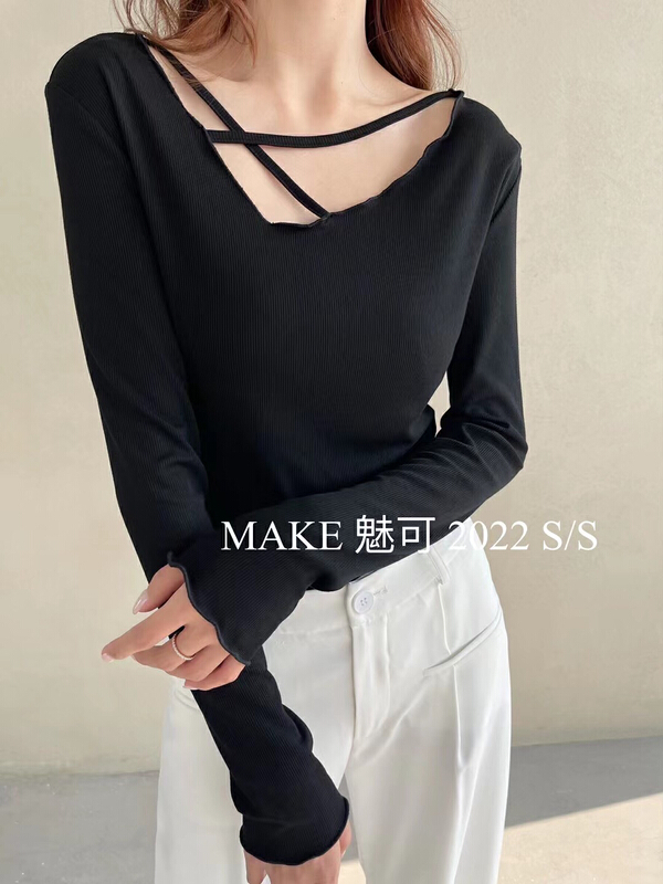 New year in early spring! [make Meike] sexy careful secret edge V-neck irregular small shirt 50006# XJ