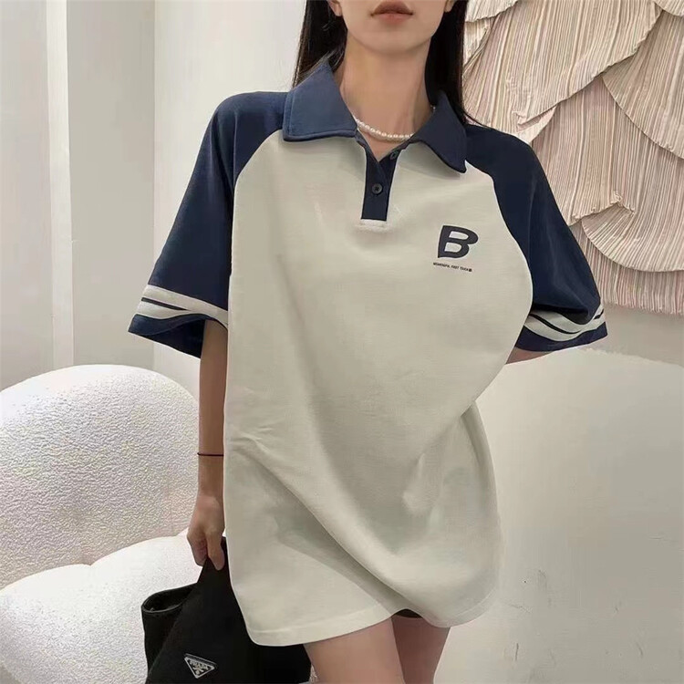[an studio] color blocking letter polo collar dress ys1-8768# L