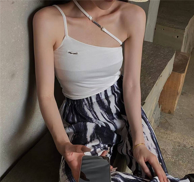 [semi plain] diagonal belt design short ins vest / sling 022# zjy