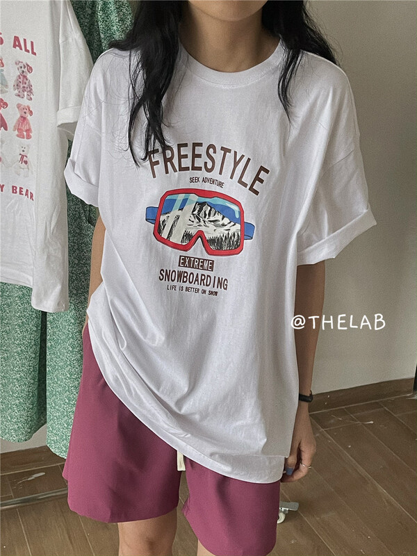 New in early summer! [the lab] Vintage round neck lettered short sleeve T-shirt 2126# zxx
