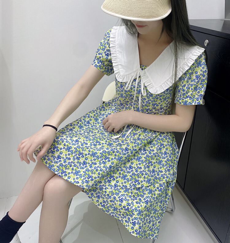goods in stock! New in early summer! [BL Bertie Leah] square neck bubble sleeve floral dress (with detachable collar) 23310# XYJ