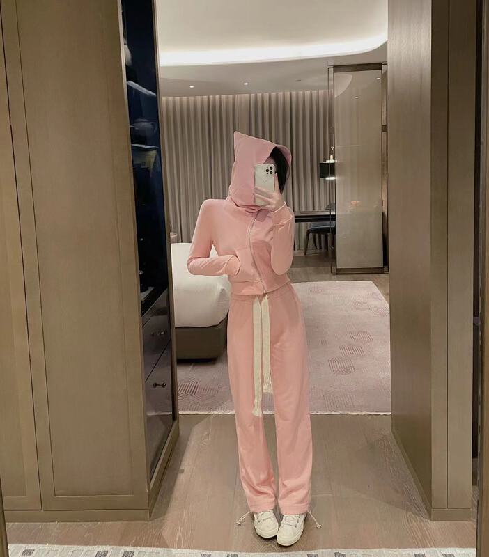 New year in early spring! [big C studio] hooded zipper short sweater + elastic waist simple Wide Leg Pants Set 5761# PCZ