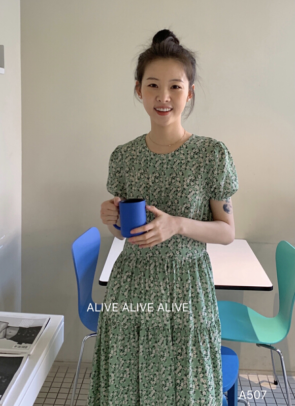 [alive] Korean round neck floral dress 13067# lwy