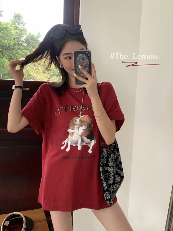 New in early summer! [lemon green tea] Korean alphabet printed loose short sleeve T-shirt 2127# hjy