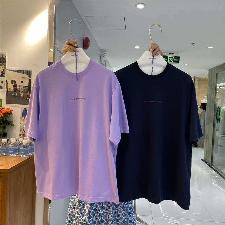 [cool woman] crew neck loose letter printed short sleeve T-shirt wt-039# ZZL