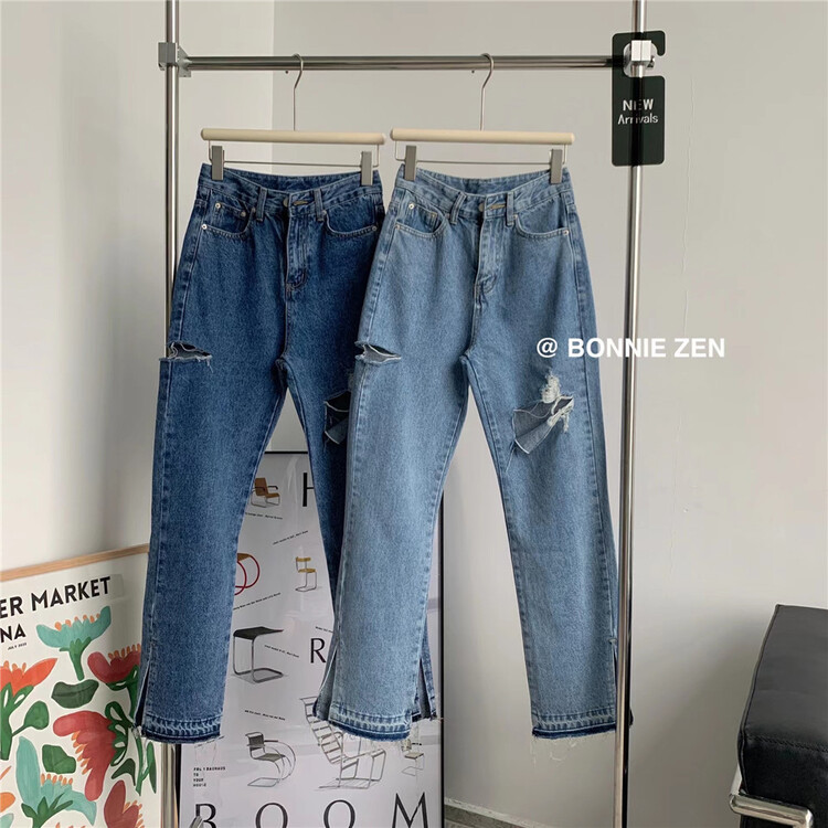[Bonnie] pierced straight leg versatile jeans 2300# XYJ