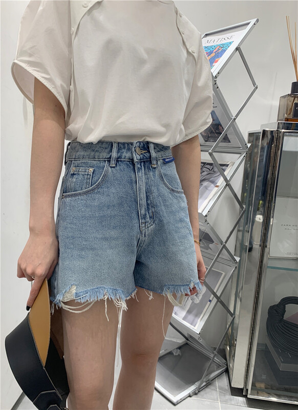 [t-platform] Korean style hole breaking versatile ins denim shorts 8296# zxx