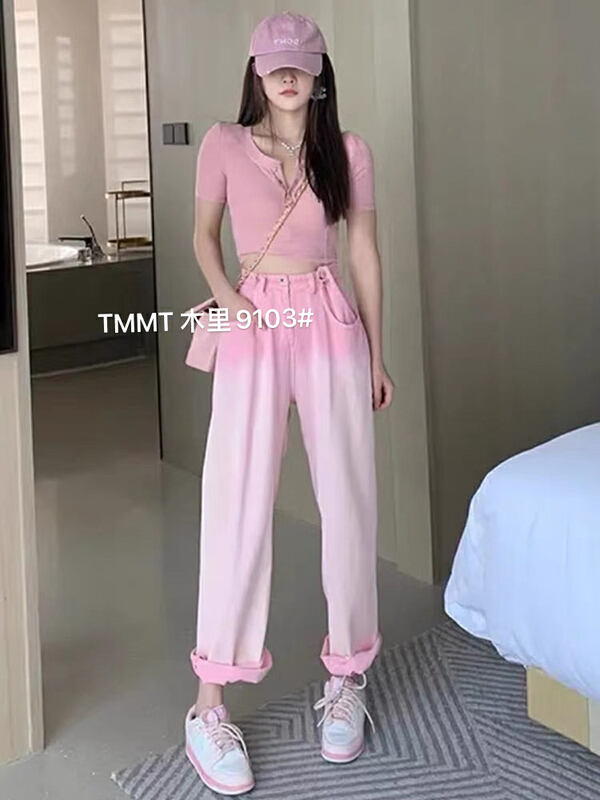 New in early summer! [Jiajia Muli] design sense niche high straight tube wide leg jeans 9103# L