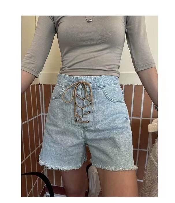 [x2 Fansi feather] light color high waist thin denim shorts 6119# WTT
