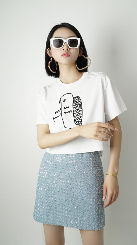 [d.two D2] high waist slim heavy industry Sequin skirt 2129378# CSX