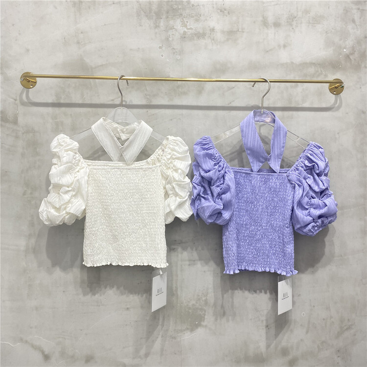 New in early summer! [8lei5 ballet] French temperament hanging neck short sleeve shirt 948# WPL