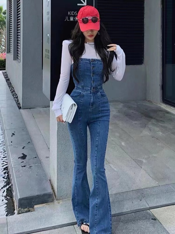 New in early summer! [Yan Zhen] casual personality high waist horn denim suspenders 66368# PCZ