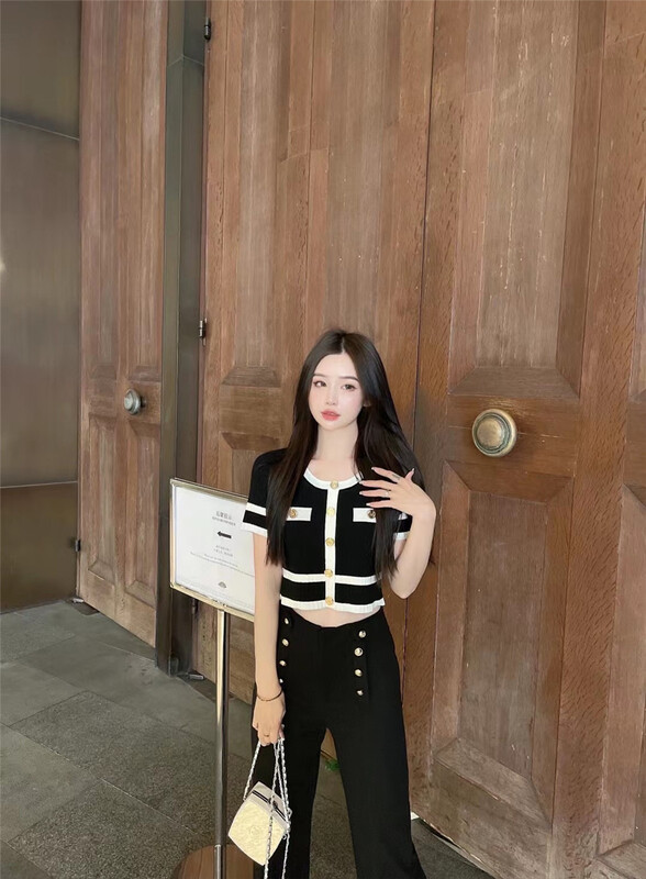 New in early summer! [koumiya] Korean color contrast single breasted ice silk short sleeve T-shirt 102# PCZ