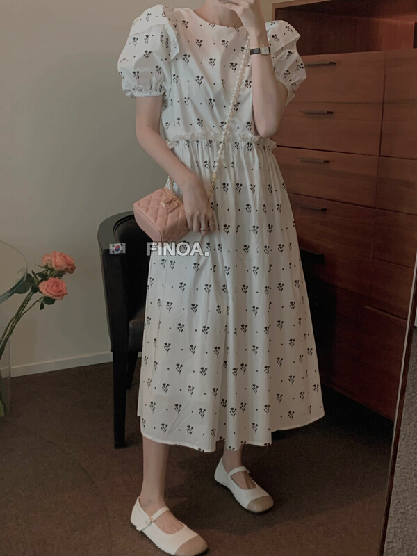 New in early summer! [finoa] Korean casual waist wood ear edge stitching simple atmospheric dress 10409# CLS