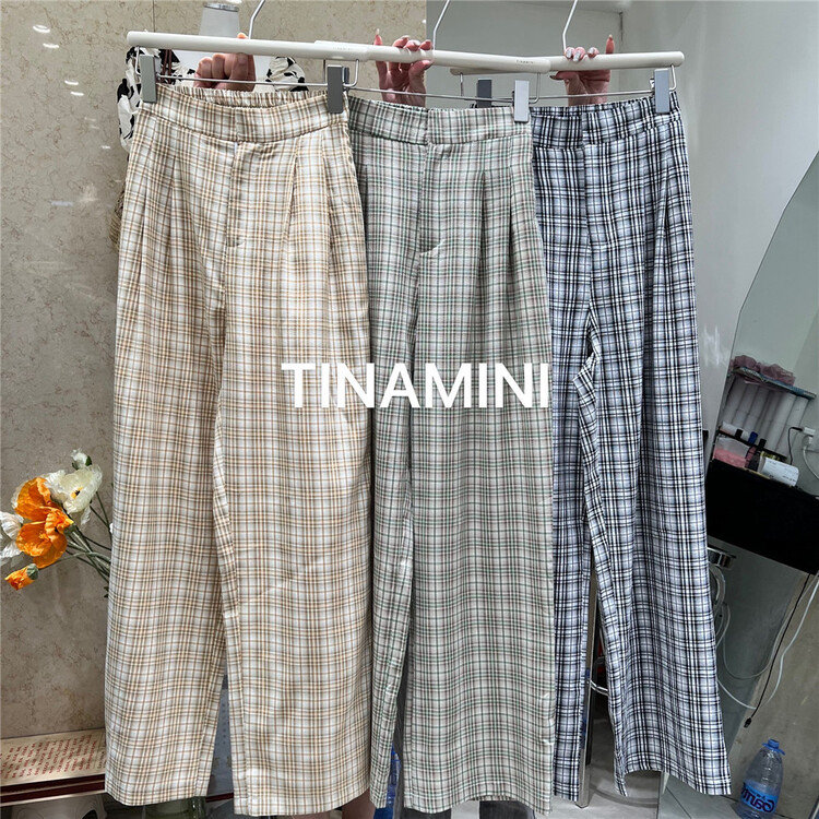 [Tina Mini] Korean style checkered casual pants 919# hjy