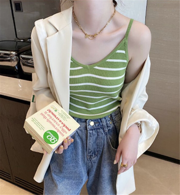 [Weika] simple stripe slim vest / sling 9526# lwy