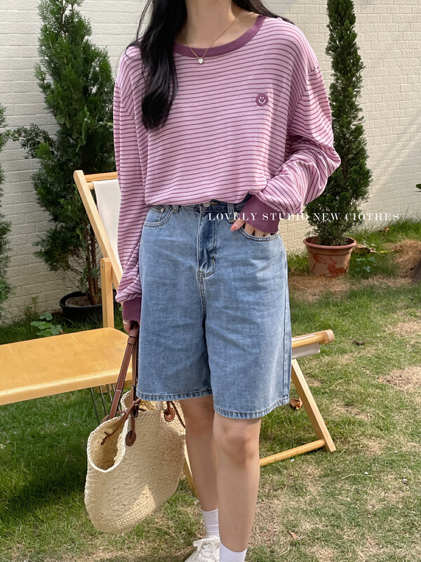 [love] casual and versatile embroidered smiling face loose ice silk sunscreen shirt m0615# HBx