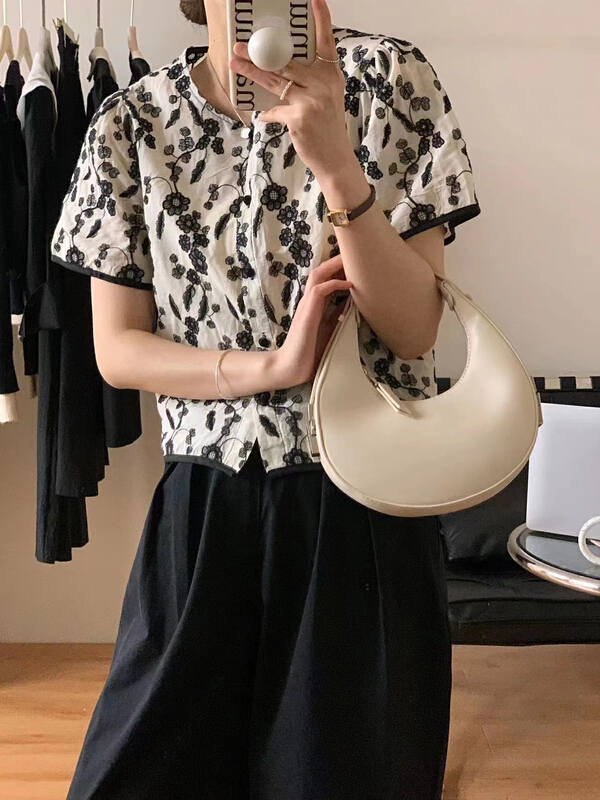 goods in stock! New in early summer! [tototellme] Korean version simple embroidered blouse 20375-1# HBx