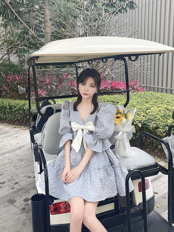 New year in early spring! [ala] niche design jacquard bubble sleeve dress l1275a# JJ