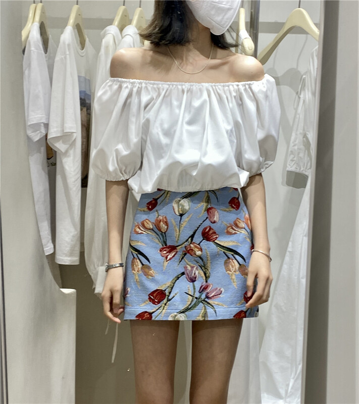 [best u] tulip art printed A-line skirt 55995# LSW