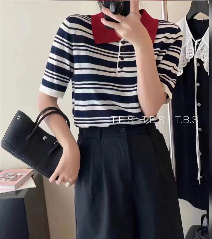 goods in stock! [t.b.s] Korean polo collar stripe short sleeve T-shirt 7026# lwy