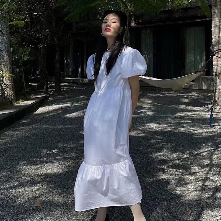 New in early summer! [baerman] fashion temperament bubble sleeve lace up dress (dress only) 8278# HBx