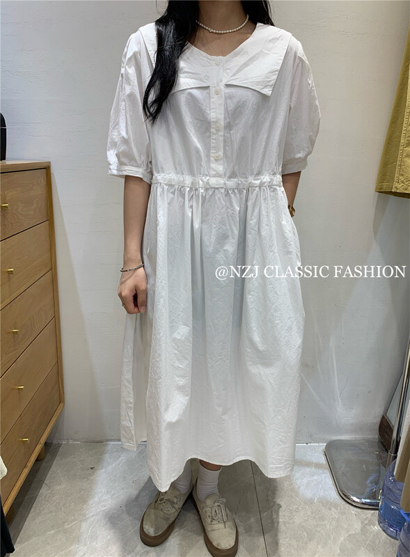 [NZJ] round neck lady Pleated Dress 830092# L
