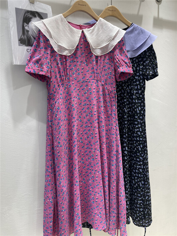 [thanku] double neck floral bubble sleeve dress 183# zjy